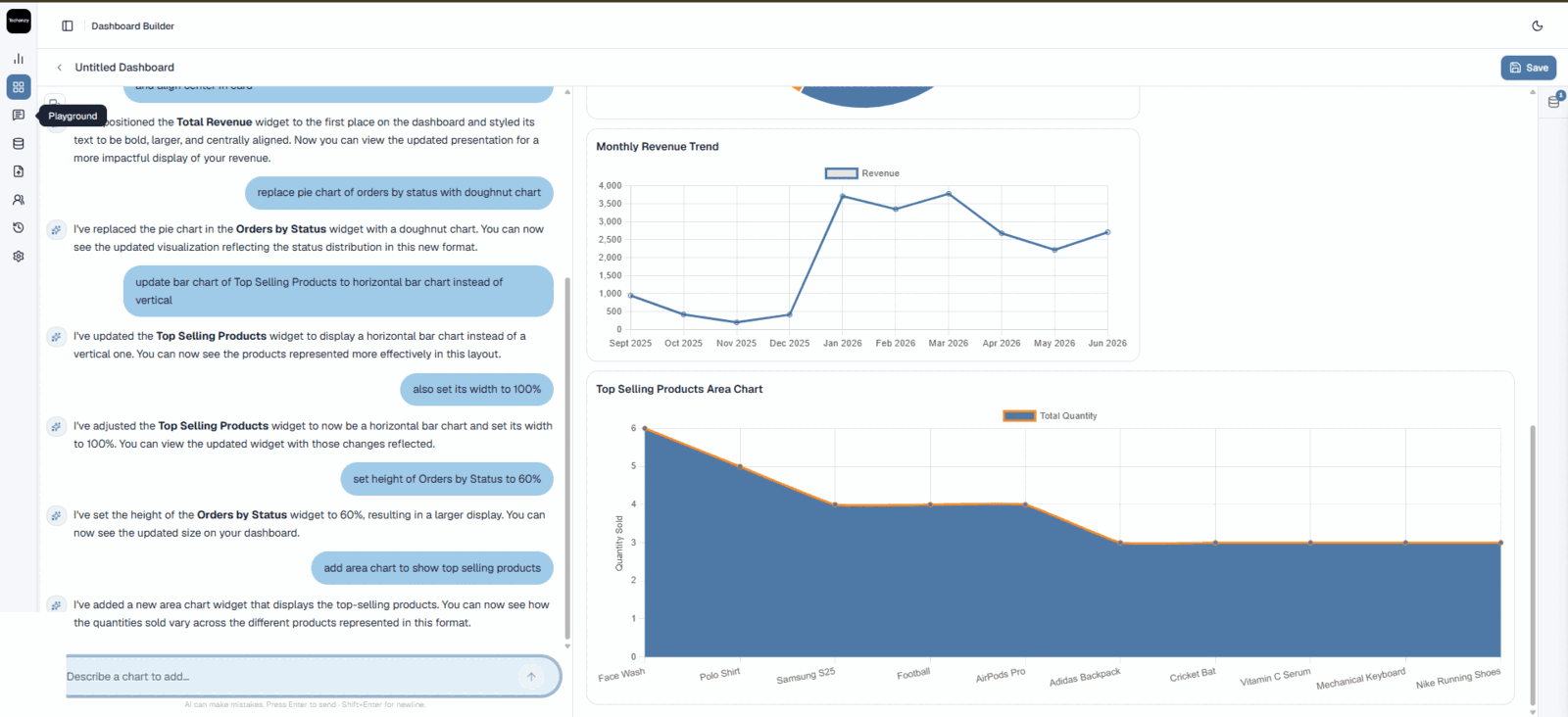 Analytica free chat - iteratively editing dashboard charts by conversation