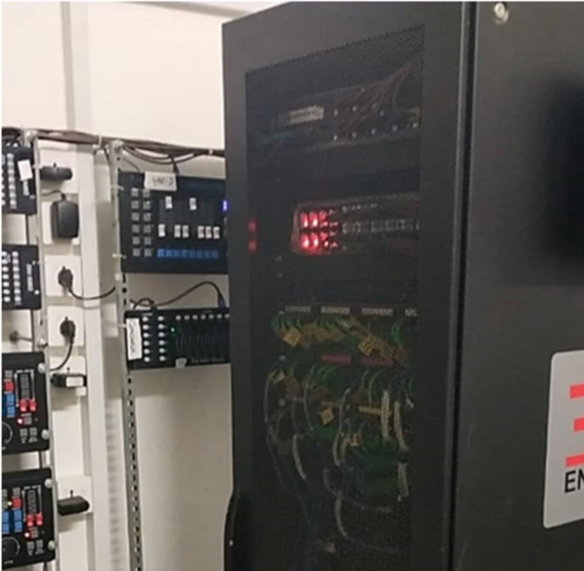 Lighting control hardware rack installed on-site at Nishat Emporium Mall