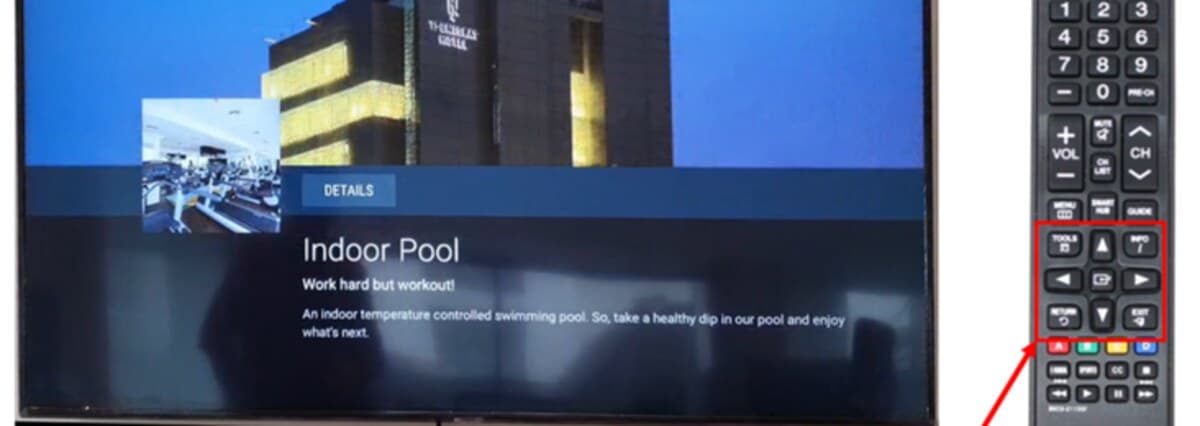 Custom Nishat Hotel IPTV interface on a guest room television