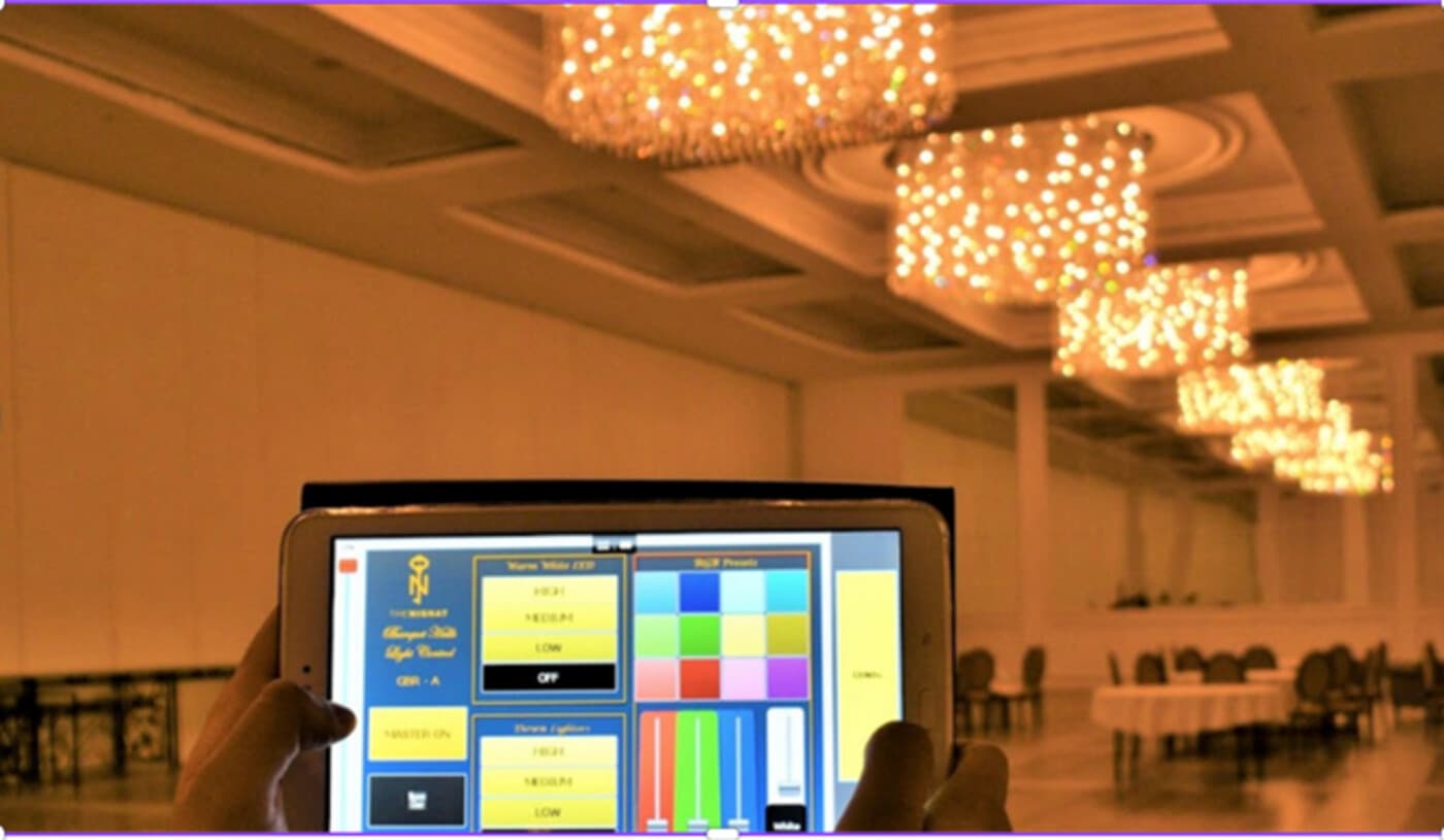Tablet-based light control system in a Nishat Emporium Mall banquet hall