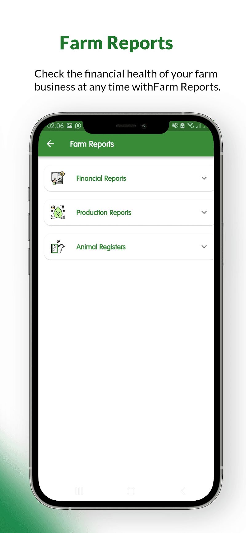 Shambapro app - Farm Reports screen