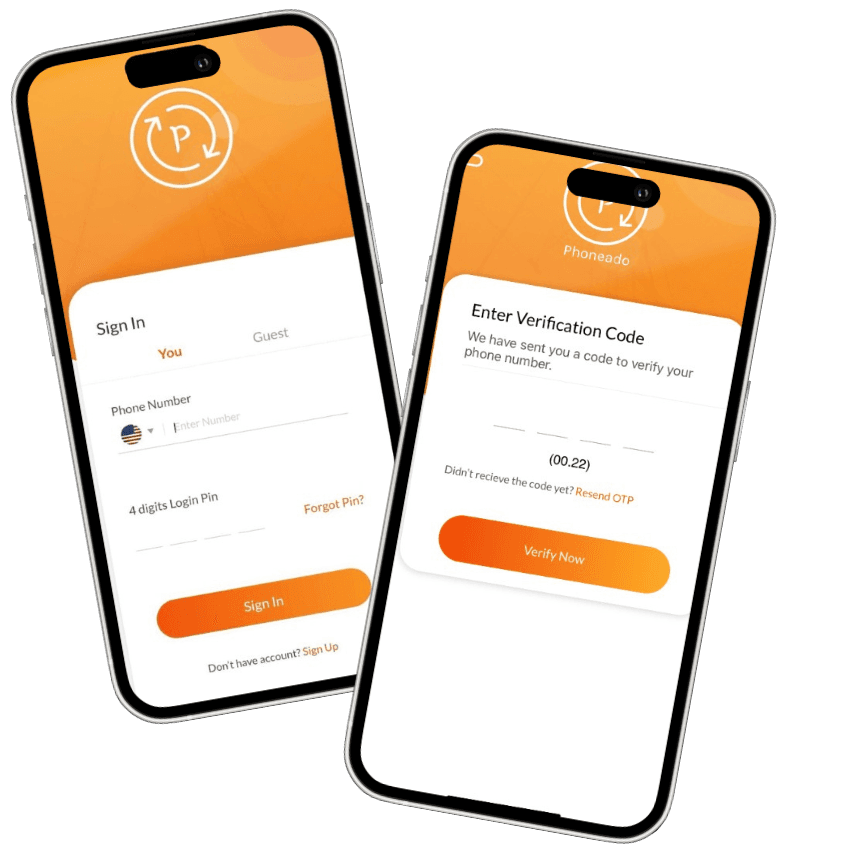 PPhones app - sign in and phone verification screens