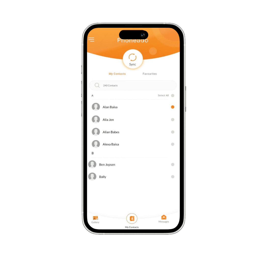 PPhones app - synced contacts list