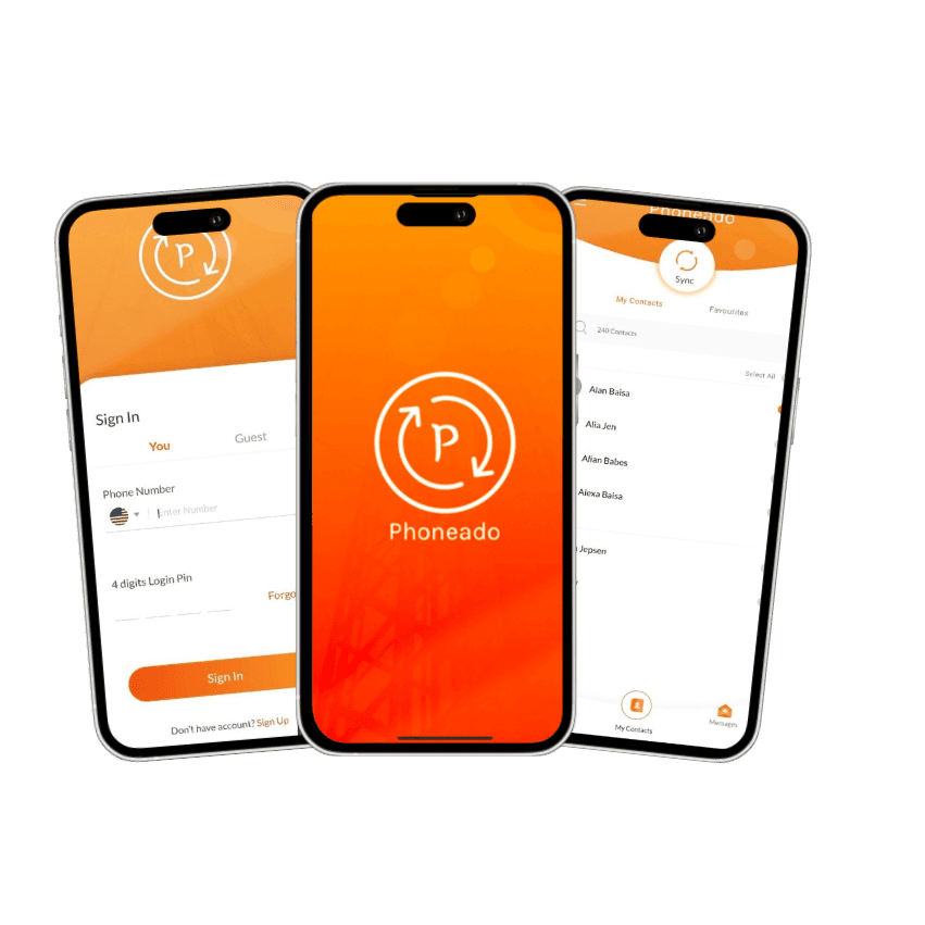 PPhones app - splash screen, sign in and synced contacts
