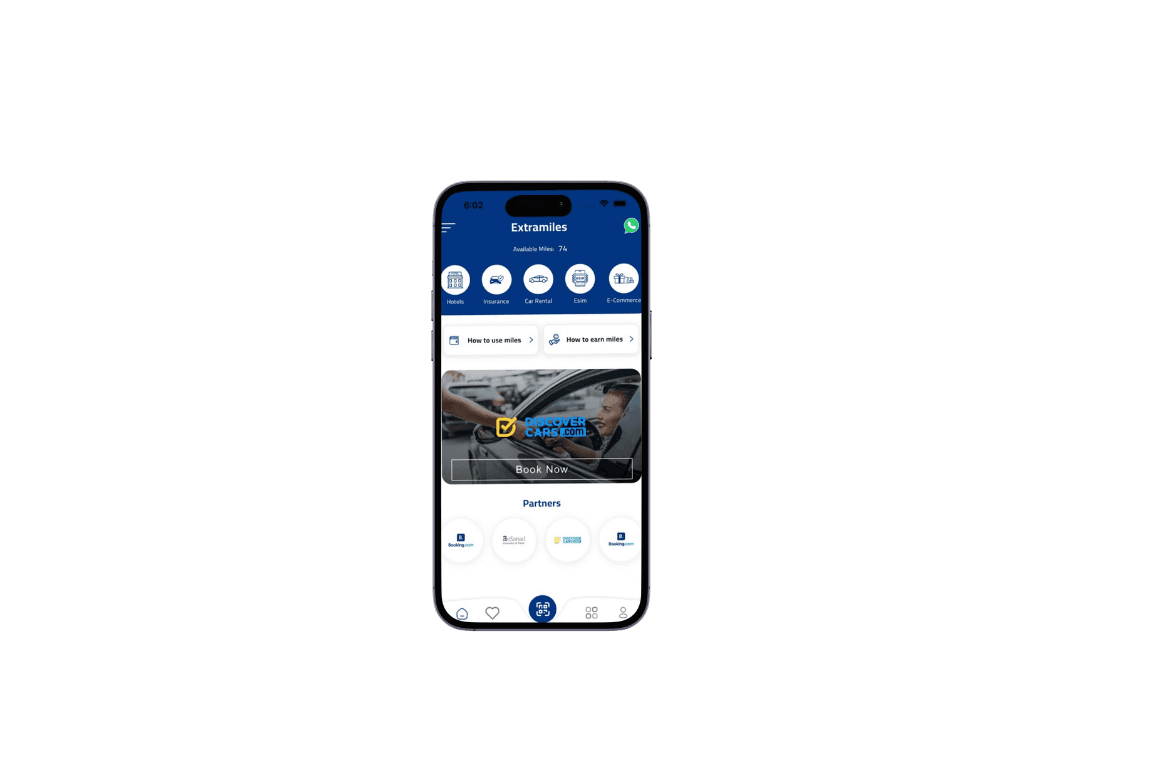 ExtraMiles app home screen - miles balance, categories and partner deals