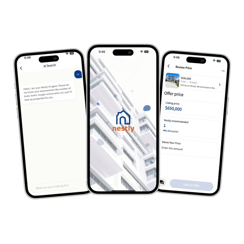 Nestly app - AI property search, splash screen and offer review
