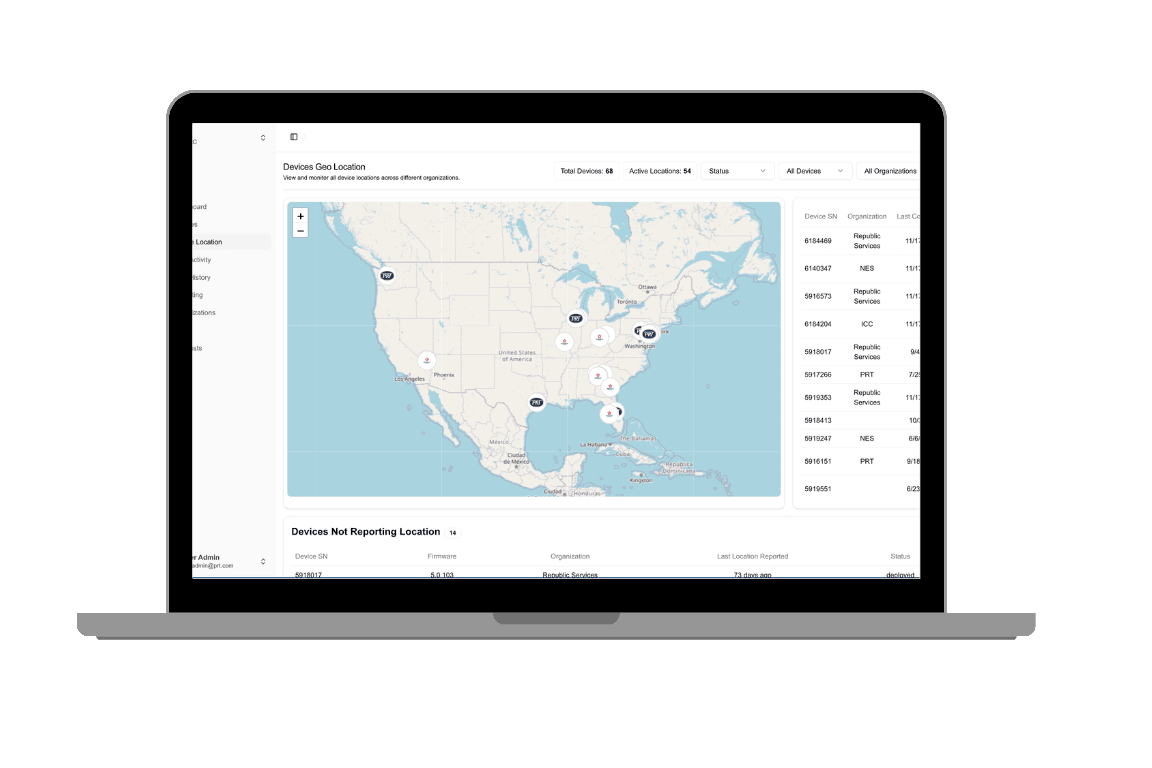 PRT devices geo-location map across the US fleet