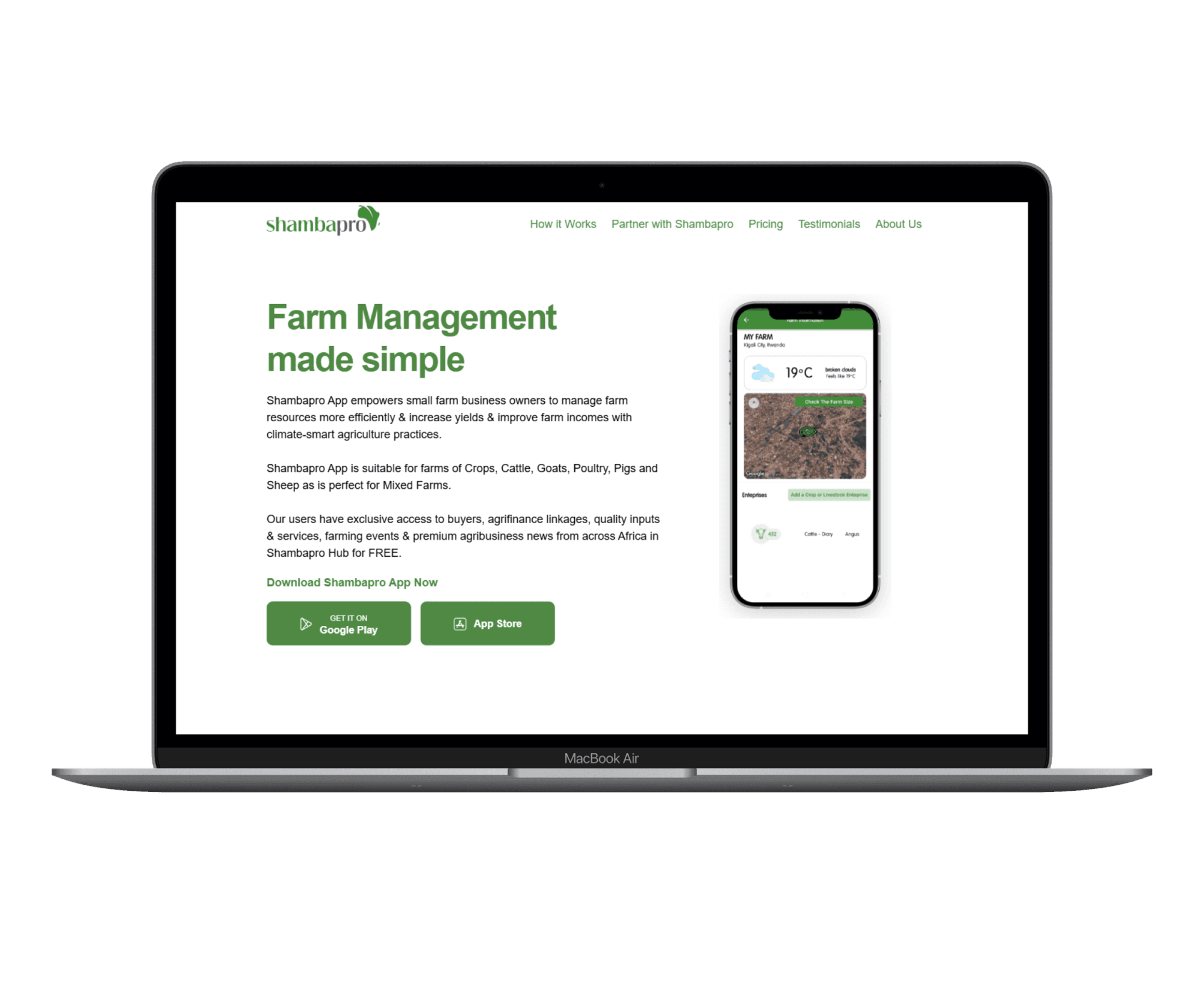 Shambapro website and app - farm management and weather dashboard